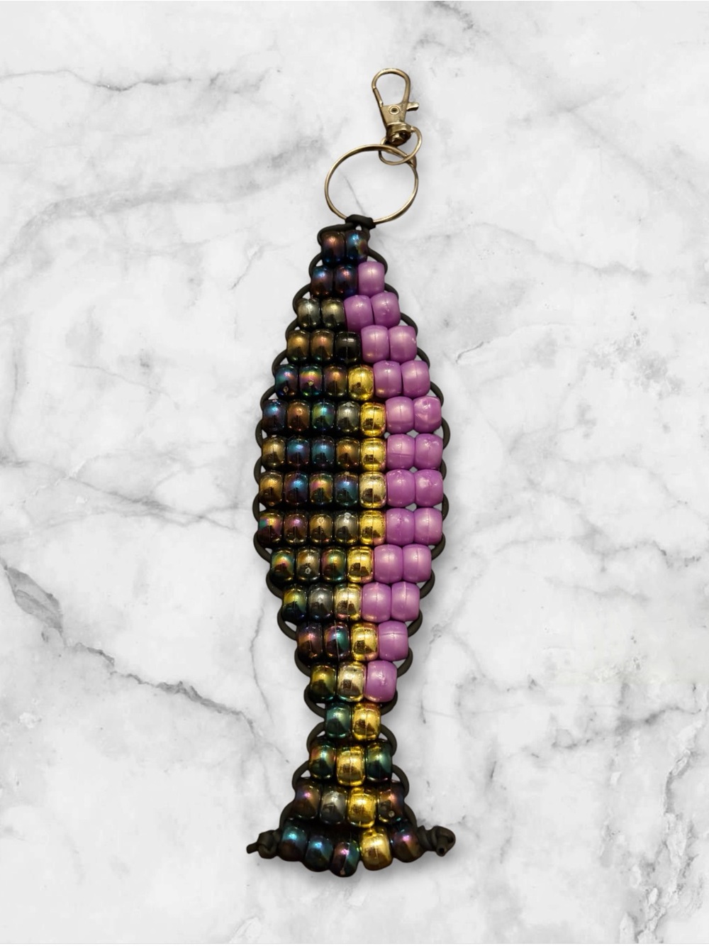 Beaded Keychain Charm in Pink and Iridescent Gold